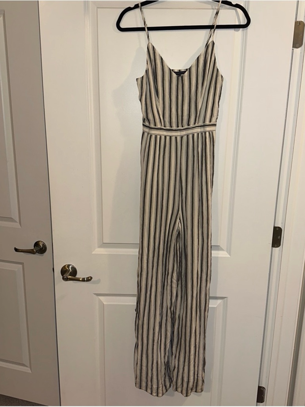 American Eagle Outfitters White and Navy Striped Jumpsuit